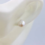ZFSILVER Round Baroque Pearl Stud Earrings 925 Silver Women's Jewelry