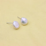 ZFSILVER Round Baroque Pearl Stud Earrings 925 Silver Women's Jewelry