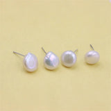 ZFSILVER Round Baroque Pearl Stud Earrings 925 Silver Women's Jewelry