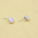 ZFSILVER Round Baroque Pearl Stud Earrings 925 Silver Women's Jewelry
