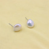 ZFSILVER Round Baroque Pearl Stud Earrings 925 Silver Women's Jewelry