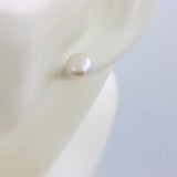 ZFSILVER Round Baroque Pearl Stud Earrings 925 Silver Women's Jewelry