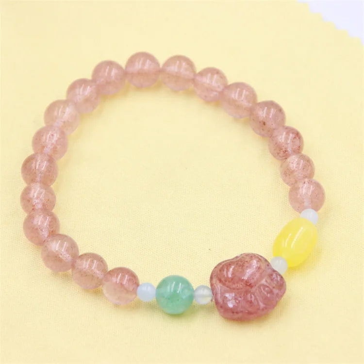 Strawberry Quartz Bowknot Annular Heart Amber Bracelet