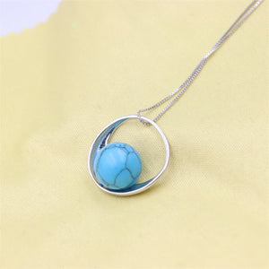 ZFSILVER S925 Silver Drop Amber Turquoise Pearl Necklace Women Party Jewelry