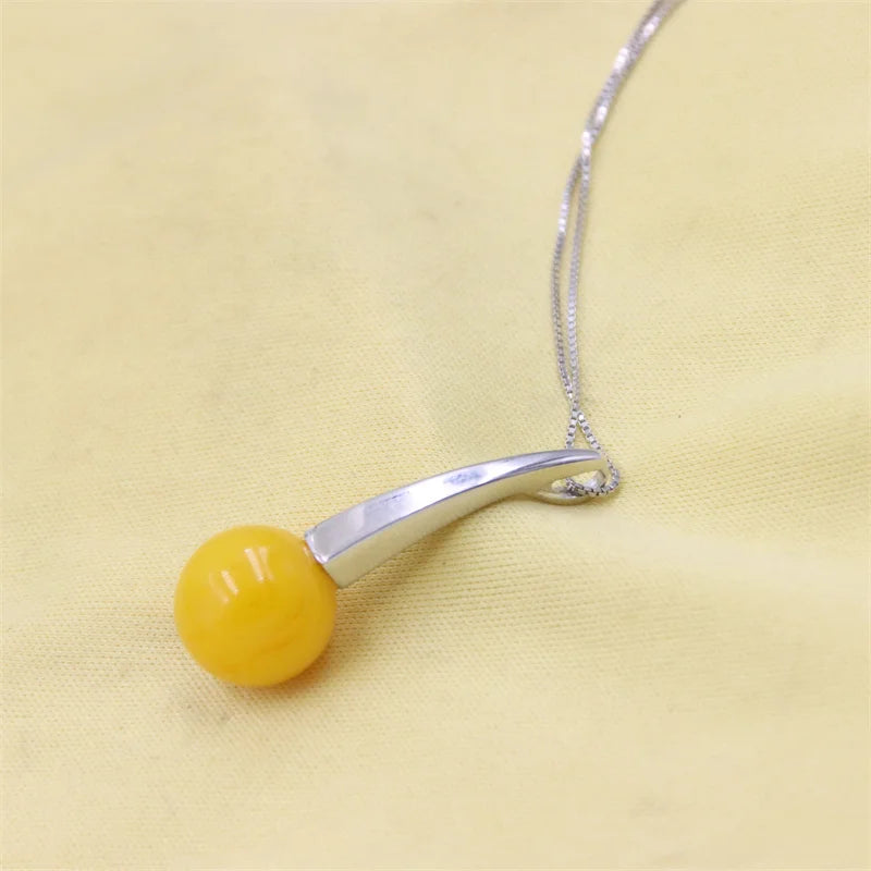 ZFSILVER S925 Sweet Yellow Amber Necklace for Women