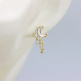 ZFSILVER Diamond-set Shell Moon Star Earrings