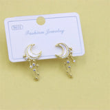 ZFSILVER Diamond-set Shell Moon Star Earrings