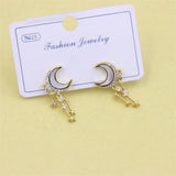 ZFSILVER Diamond-set Shell Moon Star Earrings