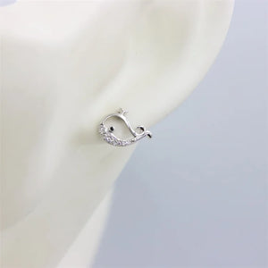 ZFSILVER S925 Sterling Silver Diamond-set Whale Stud Earrings