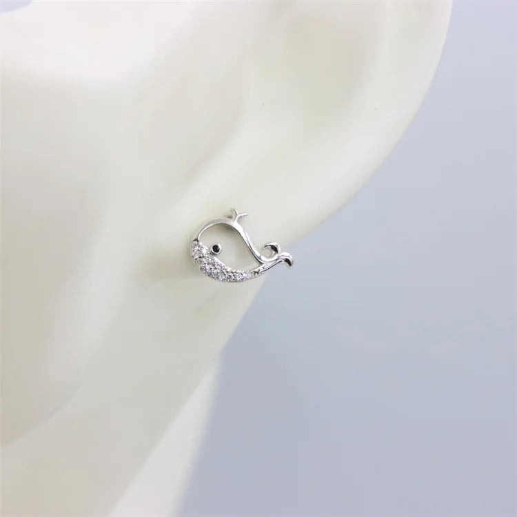 ZFSILVER S925 Sterling Silver Diamond-set Whale Stud Earrings