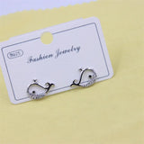 ZFSILVER S925 Sterling Silver Diamond-set Whale Stud Earrings
