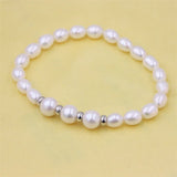 S925 Sterling Silver Round Rice Freshwater Pearl Bracelet
