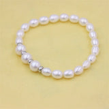 S925 Sterling Silver Round Rice Freshwater Pearl Bracelet