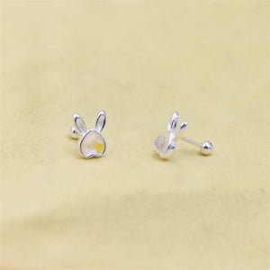 ZFSILVER S999 Silver Moon Stone Love Rabbit Stud Earring
