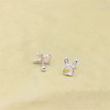 ZFSILVER S999 Silver Moon Stone Love Rabbit Stud Earring