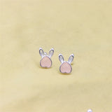 ZFSILVER S999 Silver Moon Stone Love Rabbit Stud Earring