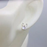 ZFSILVER S999 Silver Moon Stone Love Rabbit Stud Earring