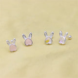 ZFSILVER S999 Silver Moon Stone Love Rabbit Stud Earring