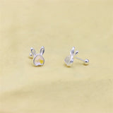 ZFSILVER S999 Silver Moon Stone Love Rabbit Stud Earring