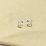 ZFSILVER S999 Silver Moon Stone Love Rabbit Stud Earring