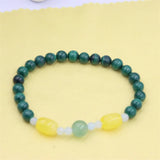 ZFSILVER Natural Stone Malachite Amber Aquamarine Elastic Rope Bracelet