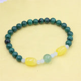 ZFSILVER Natural Stone Malachite Amber Aquamarine Elastic Rope Bracelet