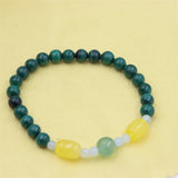ZFSILVER Natural Stone Malachite Amber Aquamarine Elastic Rope Bracelet