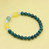 ZFSILVER Natural Stone Malachite Amber Aquamarine Elastic Rope Bracelet