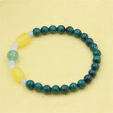 ZFSILVER Natural Stone Malachite Amber Aquamarine Elastic Rope Bracelet