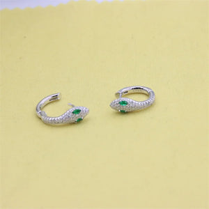 925 Silver Green Diamond Snake Earrings Hoop Women Statement Gift