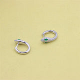 925 Silver Green Diamond Snake Earrings Hoop Women Statement Gift