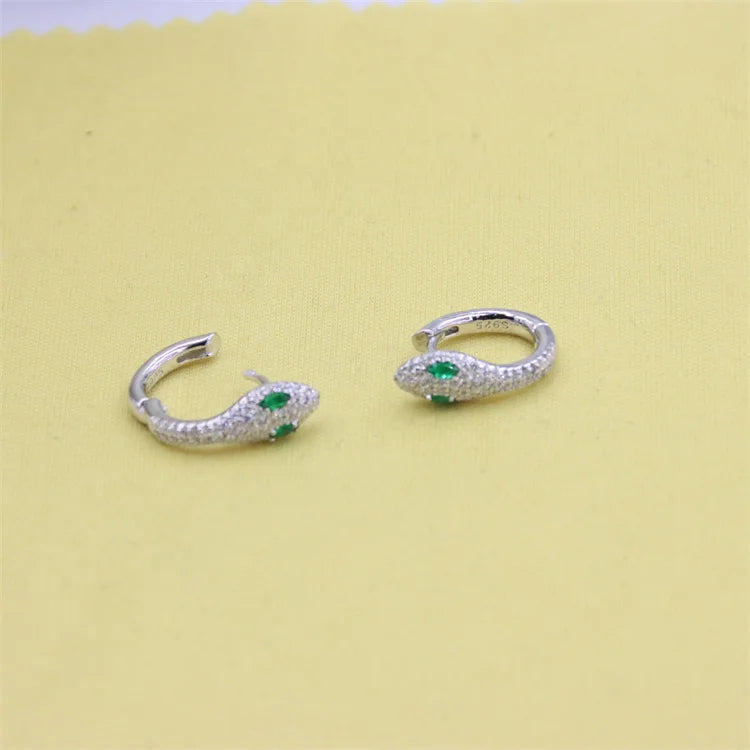925 Silver Green Diamond Snake Earrings Hoop Women Statement Gift