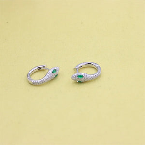 925 Silver Green Diamond Snake Earrings Hoop Women Statement Gift