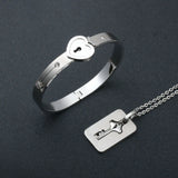 ZG Love Heart Lock Key Couple Bracelet Set Stainless Steel Jewelry