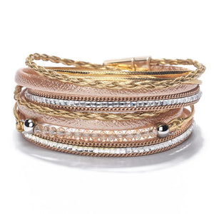 Women's Crystal Beads Leather Bracelet Multilayer Bangle