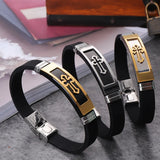 ZG Men's Silicone Cross Bracelet Retro Hand-made Charms Bangle