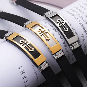 ZG Men's Silicone Cross Bracelet Retro Hand-made Charms Bangle