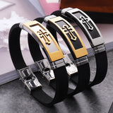 ZG Men's Silicone Cross Bracelet Retro Hand-made Charms Bangle