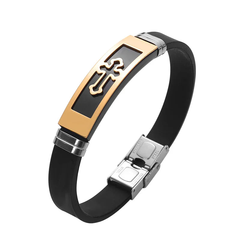 ZG Men's Silicone Cross Bracelet Retro Hand-made Charms Bangle