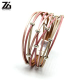 Silver Beads Leather Charm Bracelet Bangle