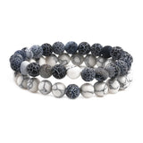 Frosted Agate Bead Bracelets 2 Pieces/set Couple Gift Bangle Unisex Jewelry