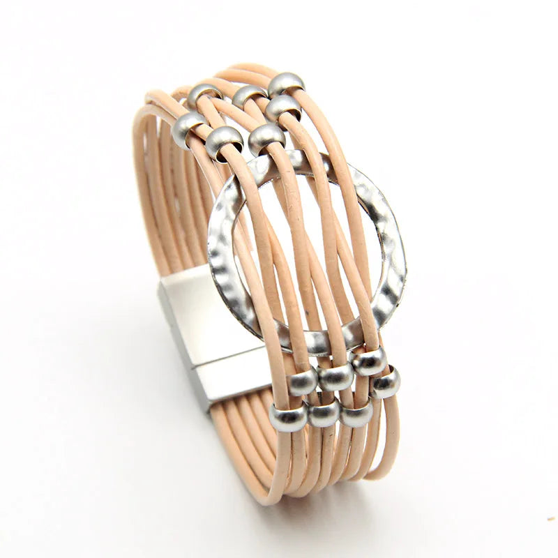 Women's Leather Charms Bracelet with Beads