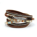 Leather Rhinestone Bracelet Wrap Magnetic Bangle for Women