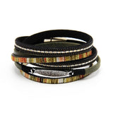 Leather Rhinestone Bracelet Wrap Magnetic Bangle for Women