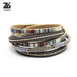 Leather Rhinestone Bracelet Wrap Magnetic Bangle for Women