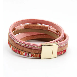 Leather Rhinestone Bracelet Wrap Magnetic Bangle for Women