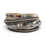 Leather Rhinestone Bracelet Wrap Magnetic Bangle for Women