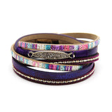 Leather Rhinestone Bracelet Wrap Magnetic Bangle for Women