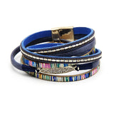 Leather Rhinestone Bracelet Wrap Magnetic Bangle for Women