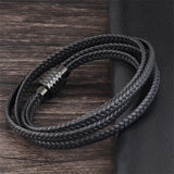 Men's Stainless Steel Charms Leather Bracelet with Magnetic Buckle